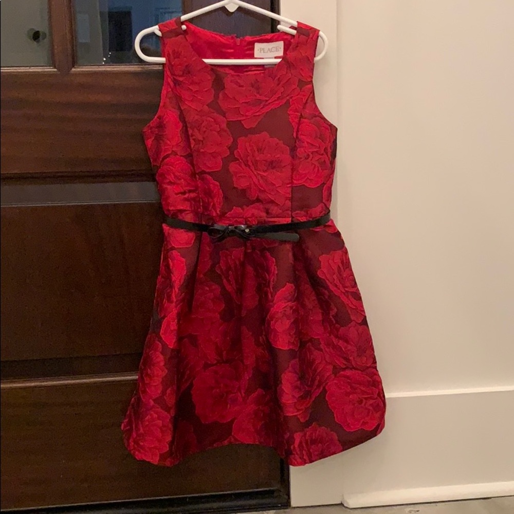 Red floral dinner dress